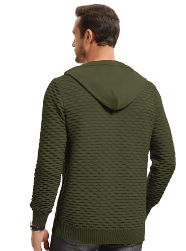 Men's Waffle-Knit Hooded Pullover Sweater Solid Color Hoodie with Adjustable Drawstrings & Leather Tag4