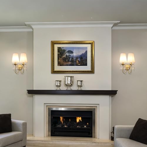 Image of 2-Light Vintage Crystal Wall Sconce, Antique Wall Lights with White Fabric Lampshade for Bedroom Bedside Living Room, Matte Gold Finish