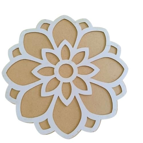 Aditri CreationDIY MDF Readymade Round Lotus Designer Rangoli Mat Easy to Use Rangoli Template Easy to Fill Wooden MDF Rangoli Boards for Indian Traditional Festival (Size:- 11 Inches Diameter)(Off-White)