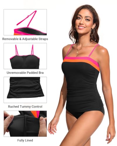 Image of Daci Womens Strapless Tankini Swimsuits- 2 Piece Tummy Control Tankini Swimsuit Bandeau Tankini Tops with Bottoms