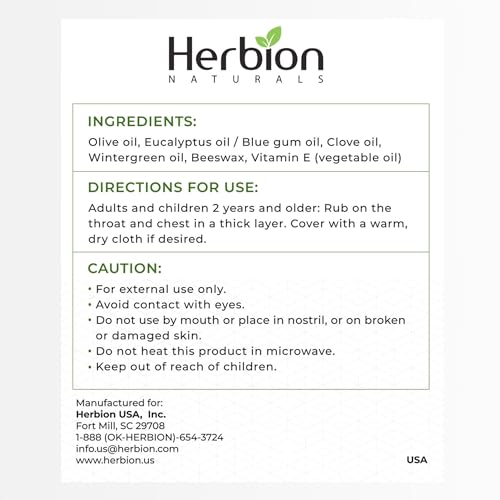 Herbion Naturals Chest Rub, Natural Soothing Ointment, Relieves Chest Congestion, Reduces Muscle Aches, Adults and Children 2 Years and Above, 3.53 Oz