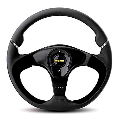 MOMO Motorsport Nero Street Steering Wheel Black Leather, Suede Black Metal Spokes, Satin Silver Finish Inserts, 350mm - NER35BK0B