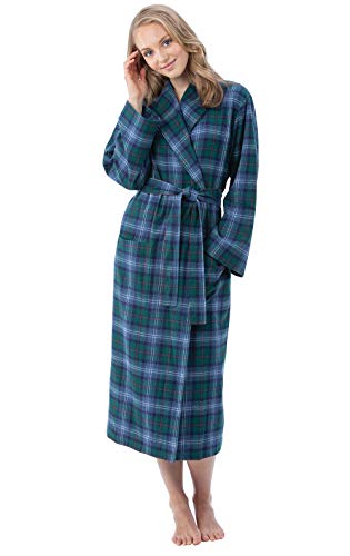 PajamaGram Flannel Robes for Women - Soft Yarn Dyed Plaid, Green, M/L, 8-14