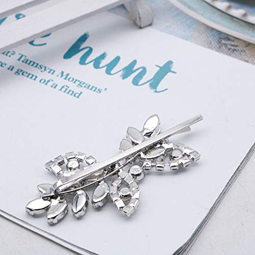 JETEHO 2pcs Leaf Crystal Rhinestone Bridal Hair Clip Bobby Pin Barrettes Hairpin Side Clip Vintage Hair Accessories for Women.
