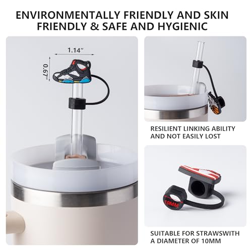 8-Piece Basketball Series Straw Covers for Stanley Cup, 0.4in/10mm Diameter Straw Toppers Cap,Compatible with Stanley 20 30&40 0z Cup, Dust-Proof Straw Caps for Water Bottle