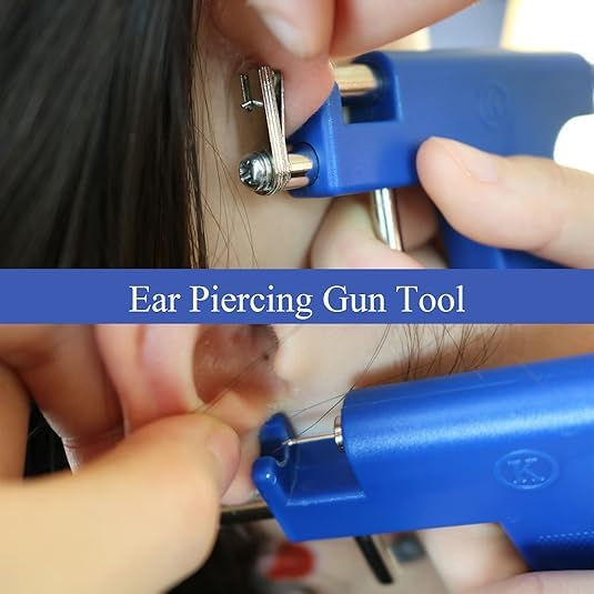 RAJry Ear Piercing Tool Set Safe Professional Steel Ear Nose Body Piercing Gun Shots Tool Kit Set 24 Pcs Studs 4