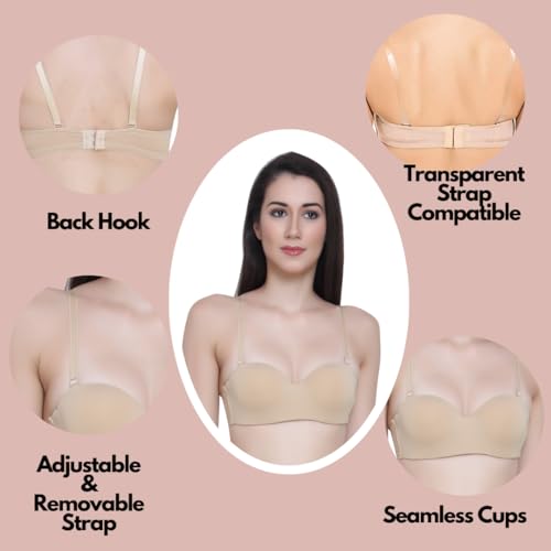 Image of GLAMORAS Women & Girls Demi Cup Bra | Nylon Spandex, Padded, Underwired Bra | Adjustable Detachable Straps, Low Coverage Demi Bra