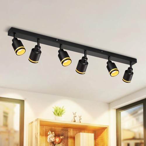 meoaow Deckenstrahler Modern Schwarz Deckenleuchte: 6 Flammig Schwenkbar Deckenspots Küchenlampe Metall Flurlampe GU10 Deckenlampe Strahler für Büro Schlafzimmer Esszimmer, Ohne Leuchtmittel