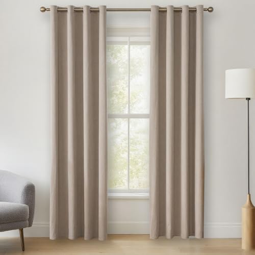 Lista de Cortinas de paneles - los preferidos. 41 HONGHCL Cortinas Blackout Lino para Recamara - 100% Cortinas Blackout para Sala, con Ojales, Aislamiento Térmico y Acústico, 2 Paneles (Beige, 132 * 213cm)