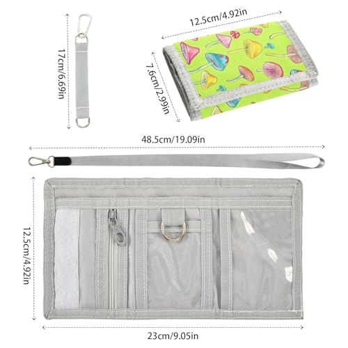 ALAZA Kids Wallets for Boys Girls Toddler Trifold Wallet Children Small Mushrooms Green with Zipper Coin Pocket3