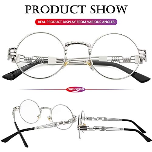 AIEYEZO Round Steampunk Sunglasses for Men Women Retro Circle Hippie Glasses Metal Frame 100% UV Blocking Lens