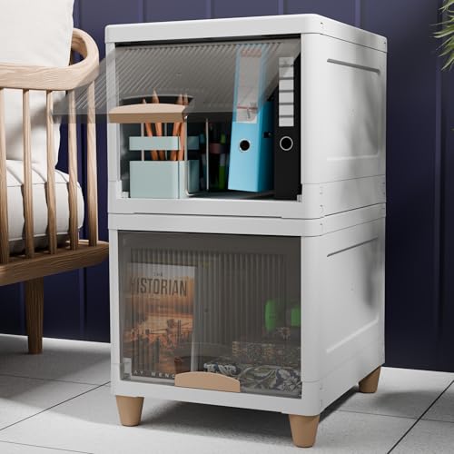 TEX-RO Plastic Wardrobe For Clothes : Versatile Plastic Cupboard For Storage Organizer & Organisers Storage Box for Clothes (White and Transparent, 2X