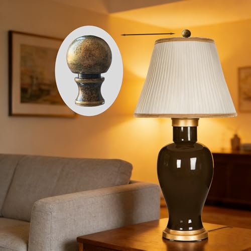 Image of Lamp Finials 2 Pack, 1 /4-27 Thread Antique Brass | Solid metal antique brass finish. Includes nut cap & harp adapter. For table lamps, floor lamps, home lighting. Easy install.