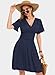 WNEEDU Sommerkleider Damen Elegant Kleid Rüschenärmel V-Ausschnitt Empire Taille Leichte Sommerkleider Luftige Strandkleider Damen mit Taschen