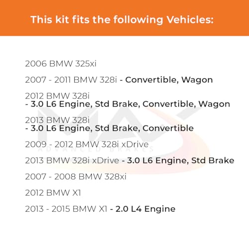 Image of Max Advanced Brakes Rear Brake Kit Compatible With 2006 2007 2008 2009 2010 2011 2012 BMW 325xi 328i xDrive X1 Replacement Drilled Slotted Black Coated Disc Brake Rotors and Ceramic Brake Pads
