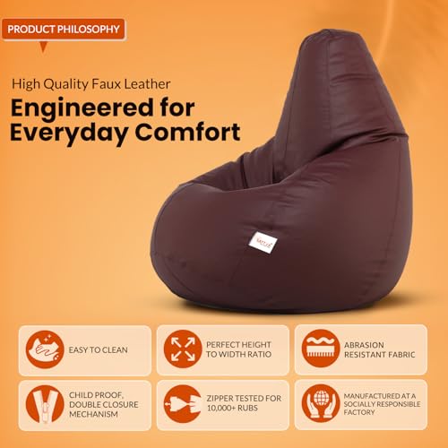 Image of Sattva Classic 3XL Sofa Style Bean Bag Chair with Beans Filled | Faux Leather Bin Bags Sofa with Filled Beans | Large Beanbags for Adults, Home & Office | Pre-Filled Beans Bag - Maroon