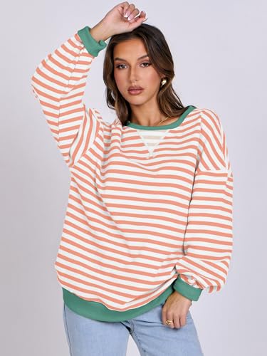 image for ANRABESS Women Striped Sweatshirts Oversized Crewneck Long Sleeve Shir