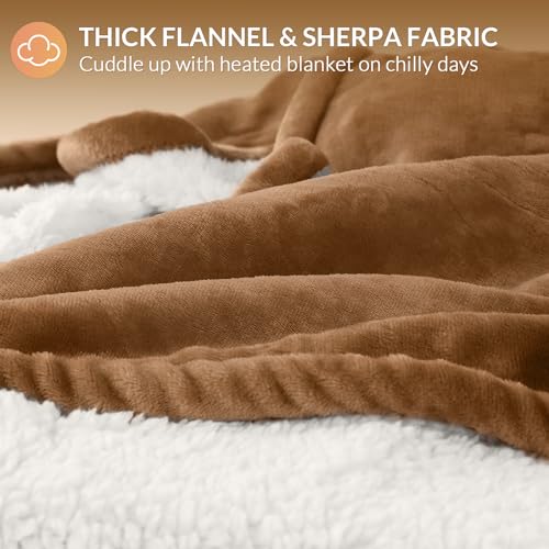 Image of HOMLYNS LuxeHeat Heated Blanket Electric Blanket Queen Size, Soft Flannel Sherpa Heating Blanket with 10 Heat Settings, 1-10 hrs Timer Auto Shut Off (84x90 inches, Coffee), Only for 120V Voltage Use