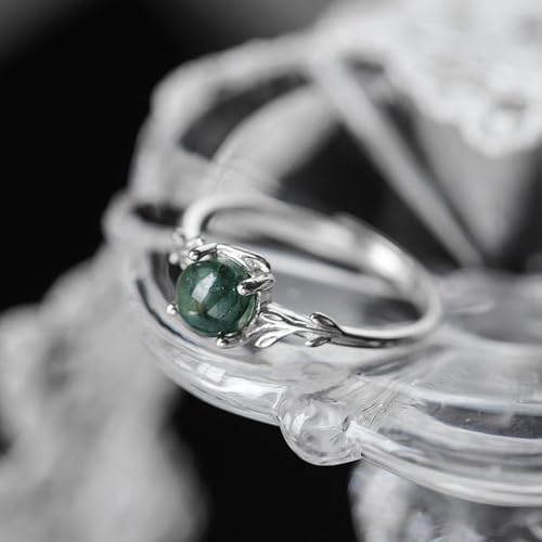 Natural Moss Agate Ring 925 Sterling Silver Adjustable opening Green Moss Agate Ring Promise Ring Engagement Wedding Jewelry Gift for Women3