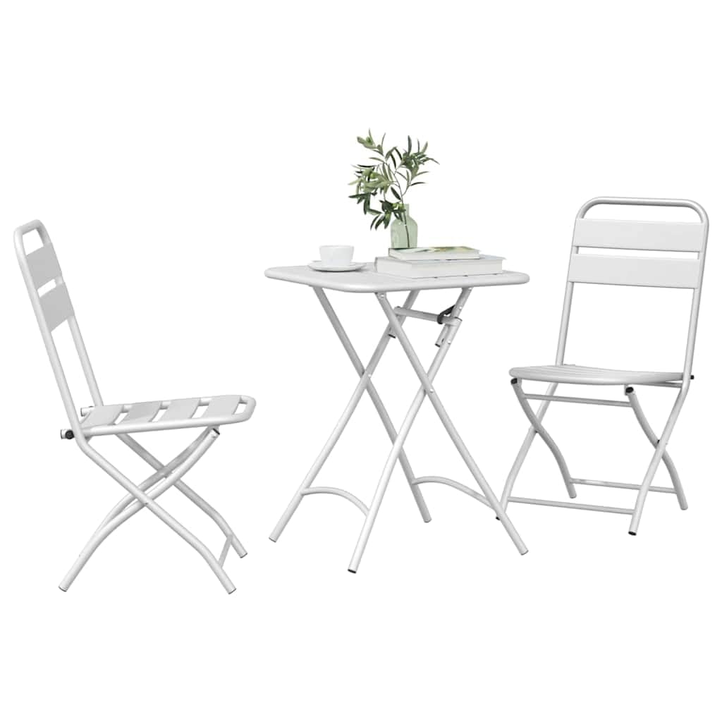 Set Bistrot Pieghevole 3 Pezzi Bianco Acciaio