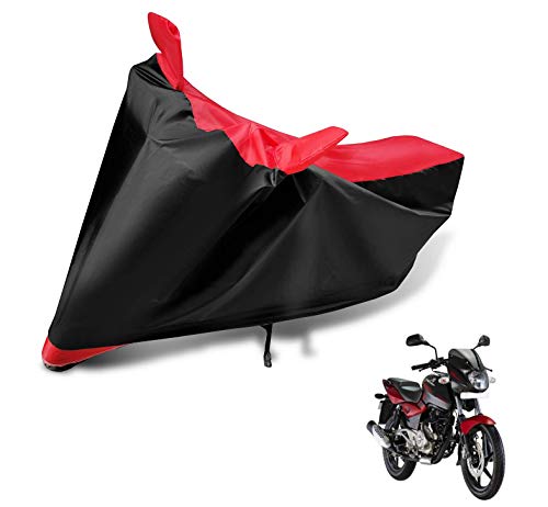 Image of Auto Hub Bike Cover Compatible with Bajaj Pulsar 180 with Mirror Pocket, Dustproof, Heat Resistant, Triple Stitched, Pulsar 180 Bike Cover- Black, Red