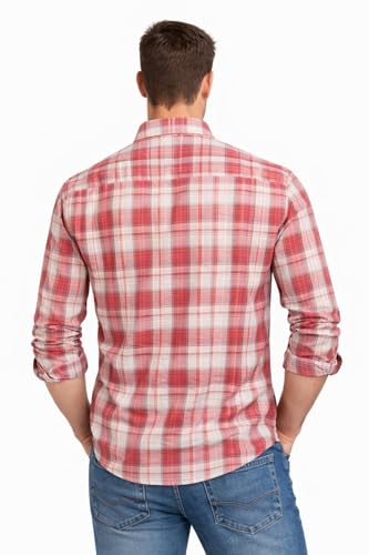 Blu Apparel Men's Checked Shirt Mens Shirts Short Sleeve and Long Sleeve Cotton Casual Shirt for Men (UK, Alpha, XL, Regular, Regular, Red)