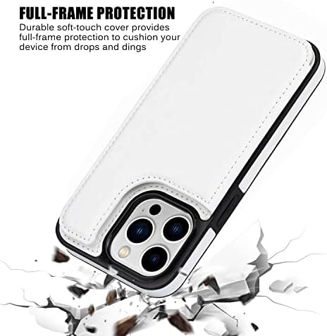 Wallet Case Compatible with iPhone 13 pro 6.1",Slim Protective case with Card Holder,Premium PU Leather Kickstand Card Slots Case with 1 Screen Protective Glass for iPhone13pro(6.1")-White - Image 7