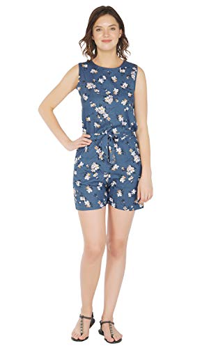 Image of PALOMI Women's Knee Length Rayon Sleeveless Short Jumpsuit with Belt and Pockets