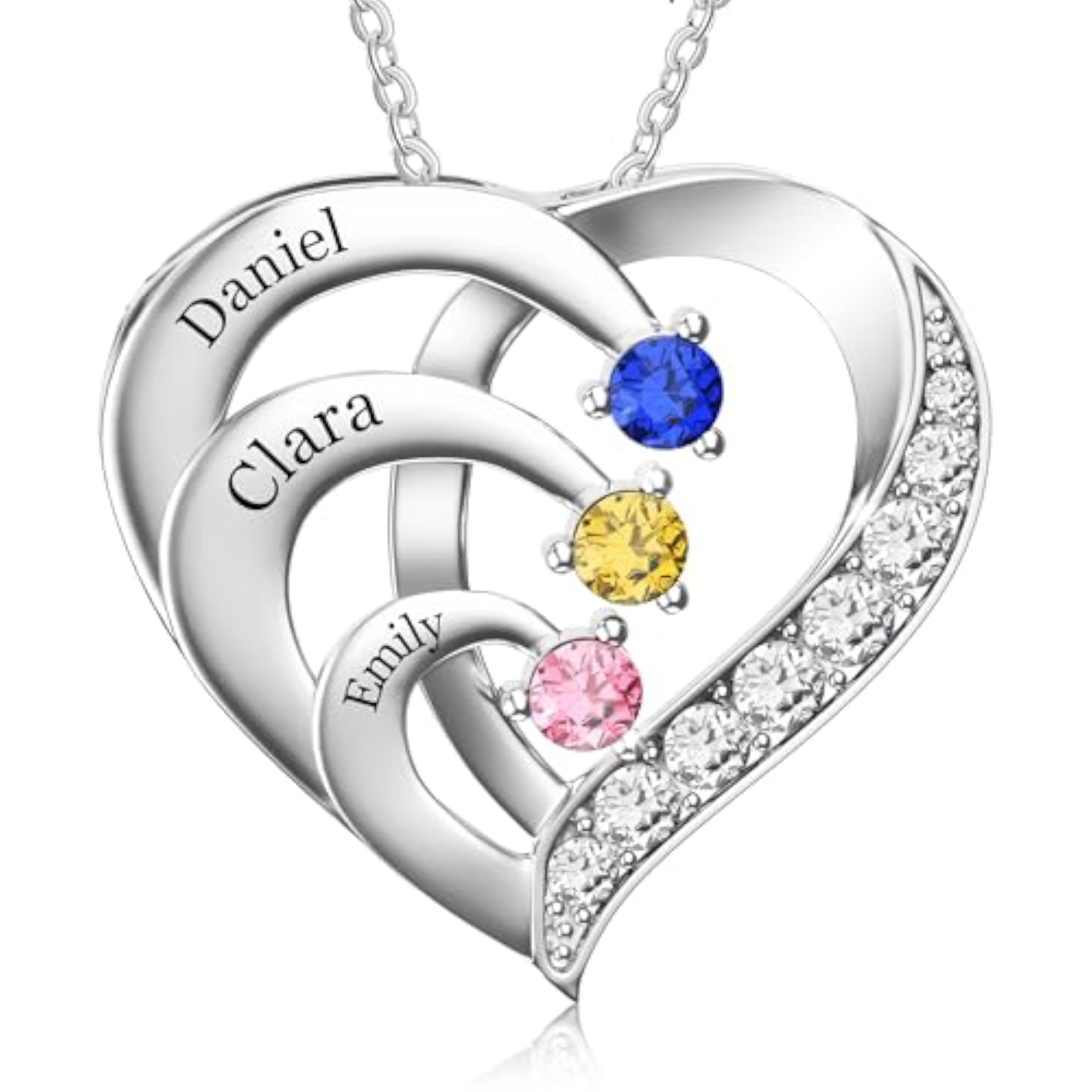 Easycosy Collar Personalizado con Nombre Grabado, Colgante de Corazón con Piedras de Nacimiento, Collar de Mujer en Plata 925, Regalos San Valentin para Mama, Mujer, Pareja, Amigo, Hombre, Niños