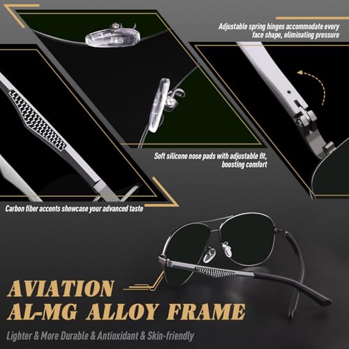 Image of CGID GA61 Premium Al-Mg Alloy Pilot Polarized Sunglasses UV400, Full Mirrored Spring Hinges Sun Glasses for Men Women Shades