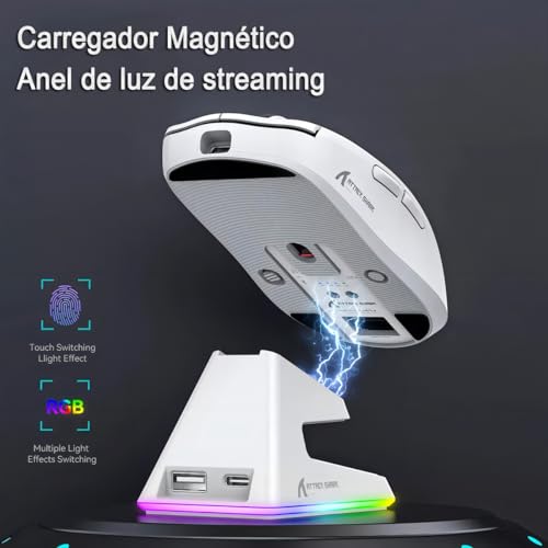 Attack Shark X6 Bluetooth Mouse Gamer Pixart Paw3395 Trimodo (Branco,Moderno)