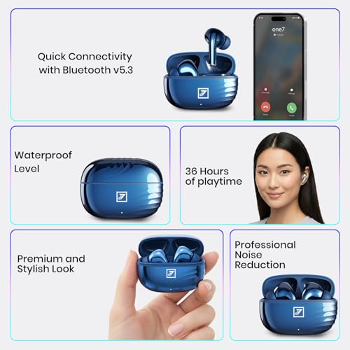 Image of ONE 7 Shine PODS Wireless in-Ear Earbuds | 13mm Dynamic Driver | Deep Bass | ENC Calling | Bluetooth v5.3 | Up to 36 Hours Playtime | Lightweight with Silicone Case (ON TWS-54) (Blue)