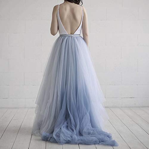 WDPL Women's High Waist Maxi Blue Cowl Wedding Tulle Bridal Skirt with Long Train3