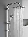 CROWNSHOP Shower Set Shower Riser Rail Shower Mixer with Twin Heads Adjustable Overhead Rainfall Bathroom Shower Mixer Shower Head Handheld Shower Hose and Riser Rail Kit (Square)