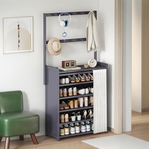 Freestanding Entryway Organizer with Coat Hooks, Shoe Rack, and Open Countertop - Perfect for Mudroom, Hallway, and Foyer Storage Solutions