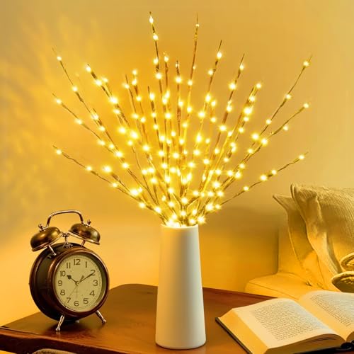 Image of DK177 2 Pack Led Branch Light Battery Operated Lighted Branch Vase Filler Willow Tree Artificial Little Twig Power Golden 30 Inch 20 LED for Home Romantic Decoration (Gold-Warm White)