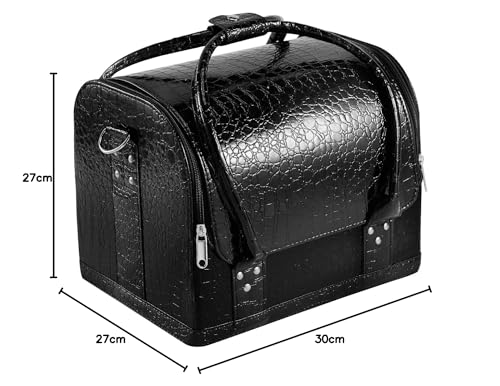 Foto von Kosmetikkoffer Schminkkoffer Große Make-Up Tasche Kosmetik Multikoffer, Faltbare Und Abnehmbare Kunststoffebox Innen, Mit Schultergurt, Glanz Schwarz