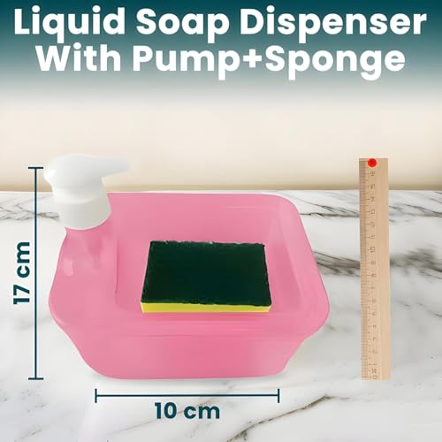 Image of Zuku Liquid Soap Dispenser for Kitchen Dishwash Liquid Soap Dispenser for Kitchen Sink Dish Washer Box Kitchen Dispenser Liquid with Free Sponge(Pink)