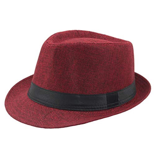 Fedora Hat For Women Men Wide Brim Panama Hat Relaxed Sun Protective Bucket Hat Classic Faux Retro Fedora Caps, A1-Red, One Size #TOP1