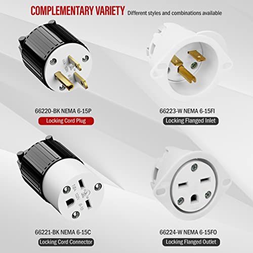ENERLITES NEMA 6-15P Straight Blade Replacement Plug Connector, Male Extension Cord Ends, 15 Amp, 250 Volt, 2 Pole, 3 Wire Grounding, Industrial Grade, Heavy Duty, UL Listed, 66220-BK, Black