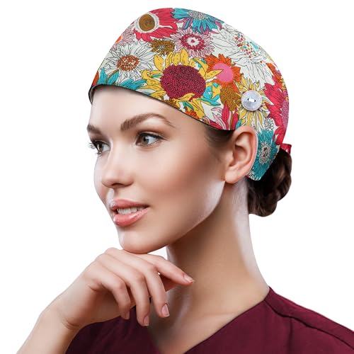 Image of QBA Adjustable Working Cap with Button, Cotton Working Hat Sweatband, Elastic Bandage Tie Back Hats for Women & Men, One Size