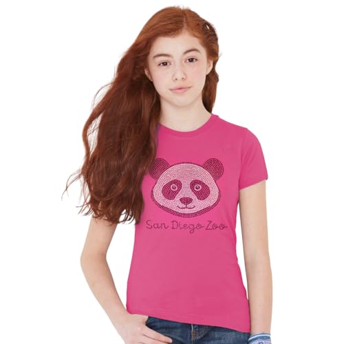 San Diego Zoo Rhinestone Panda Face Girls Tee, Bling Panda Design, Youth Slim-Fit Hot Pink T-Shirt2