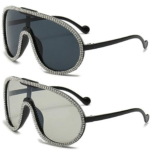 Oversized One Piece Sunglasses For Women Men Fashion Rhinestone Sun Glasses Large Frame Diamond Eyewear UV400 Shield Goggles