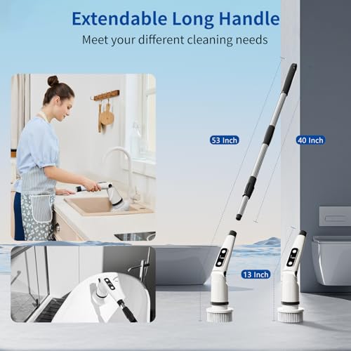 Image of Electric Cleaning Brush Spin Scrubber for Bathroom Shower Easily Cleans Tub Tile Floor Sink Window Cordless Powered Cleaning Brush with Telescopic Rod and 8 Brushes Shower Scrubber with Long Handle