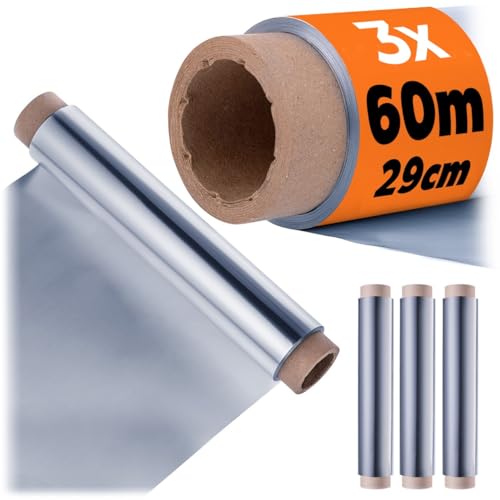 KADAX 3 x Alufolie auf Rolle, 29 cm x 60 m, extra starke Aluminiumfolie für Grillen, Backen, Frischhalten & Einfrieren, Aluminium Folie für Grill, Küche, Catering & Gastronomie