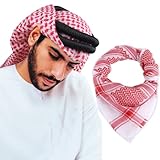 YI HENG MEI Head Scarf Keffiyeh Shemagh Turban Head Wrap Muslim Arab Saudi Dubai Headwear for Men Women, Red, 1PCS