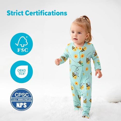 Image of Baby One-Piece Footies Long Sleeve Rompers 2-Way Zipper, Viscose from Bamboo Baby Bodysuit Clothes for Boys Girls