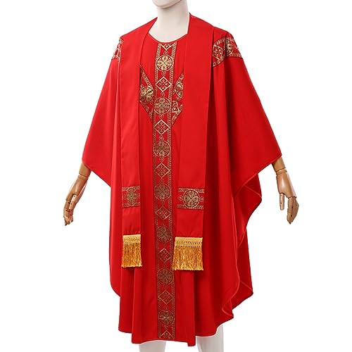 CAMDOM Catholic Priest Chasuble Church Mass Vestment Robe with Stole3