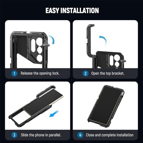 Image of NEEWER S24 Ultra Phone Cage with 67mm Filter Adapter, 17mm Lens Backplate, T Mount Lens Adapter, Smartphone Video Rig Stabilizer Compatible with Samsung Galaxy Moment T Series Lenses, PA042, Black