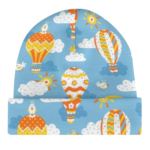 Cute Hot Air Balloon Print Kids Beanie Hat for for Girls Boys Children Cap Winter Knitted Chemo Cancer Headwear Accessories Gifts Decoration Black4